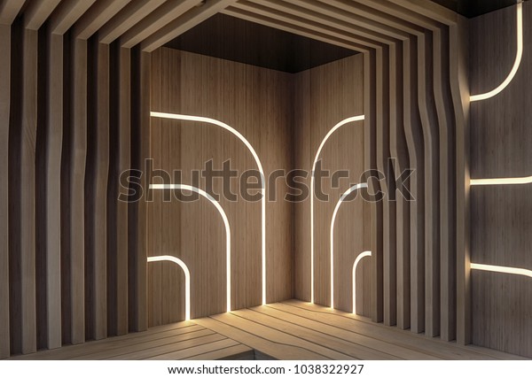 Modern, wooden sauna with a LED lighting panels